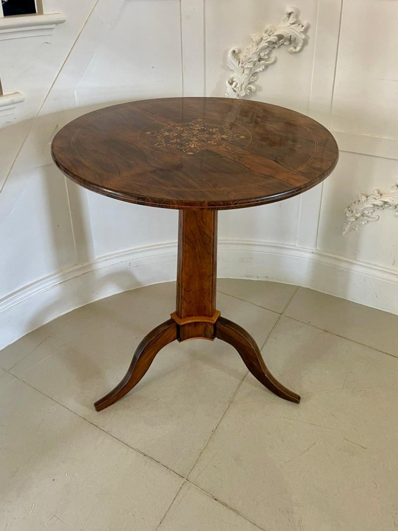 Outstanding Quality Antique Rosewood Inlaid Circular Lamp Table - Image 3